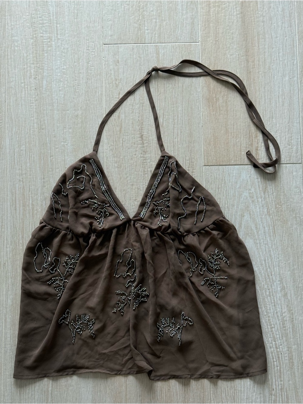 Brown Beaded Halter Top